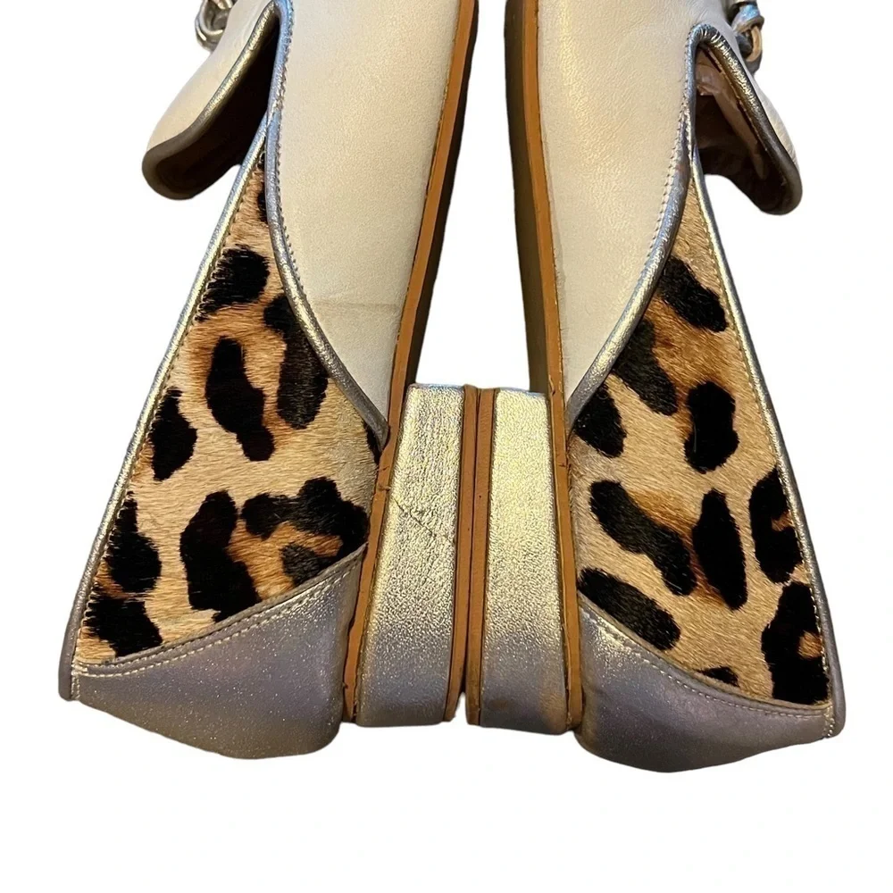 Telma White Leather Loafers Animal Print Silver Heel